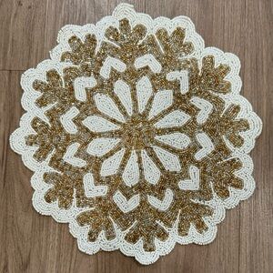 Tahari Beaded Snowflake Placemat  Charger Christmas 15" - NEW